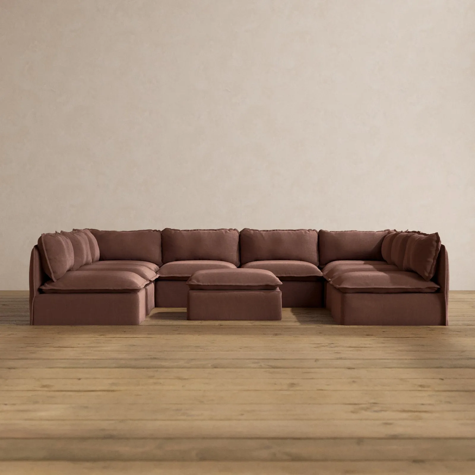 Slipcover Only - Modular Washable 8-Seater Open-Ends U-Sectional   Ottoman in Chestnut