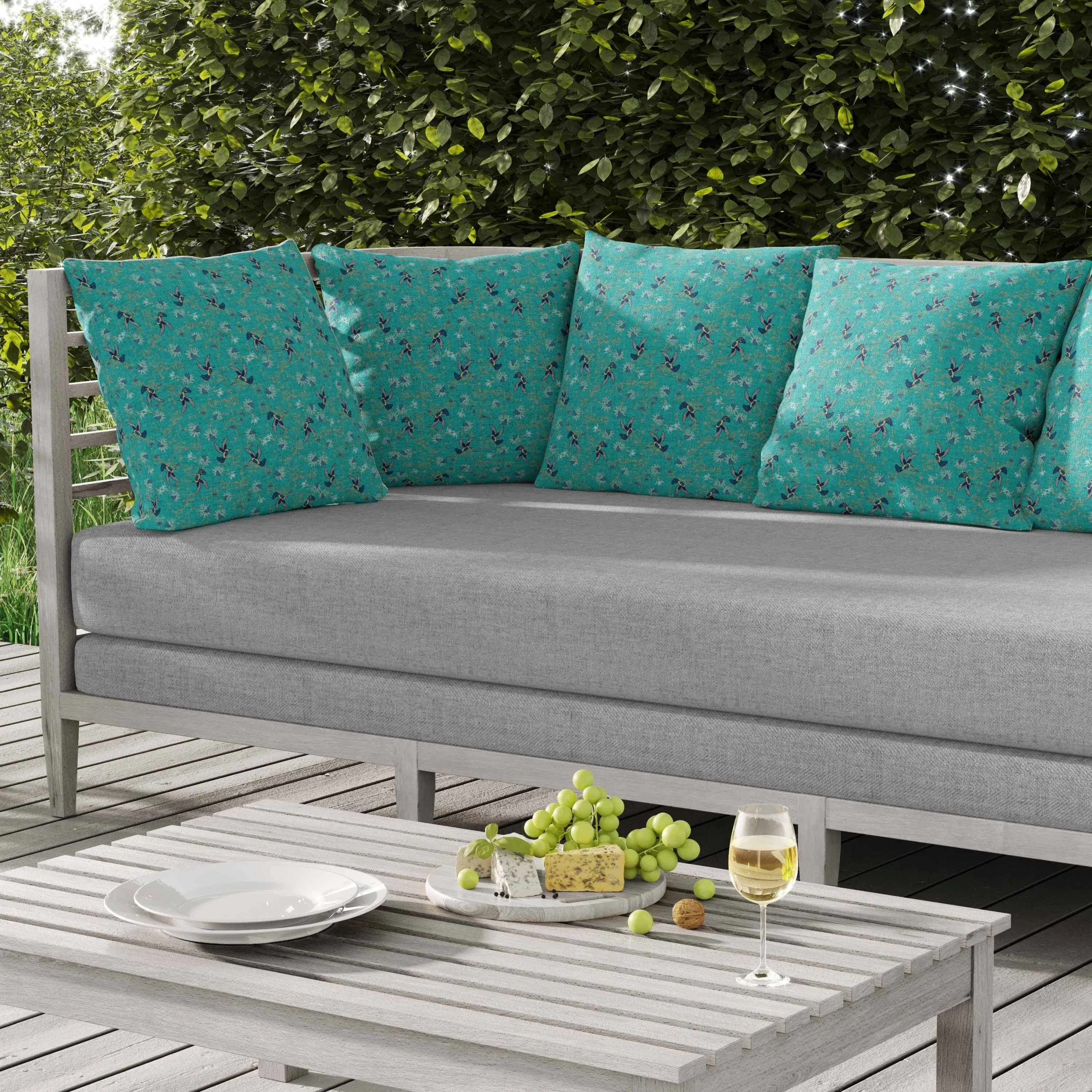 Songbird Flora Parade Indoor/Outdoor Reversible Throw Pillow Cyan and Blue