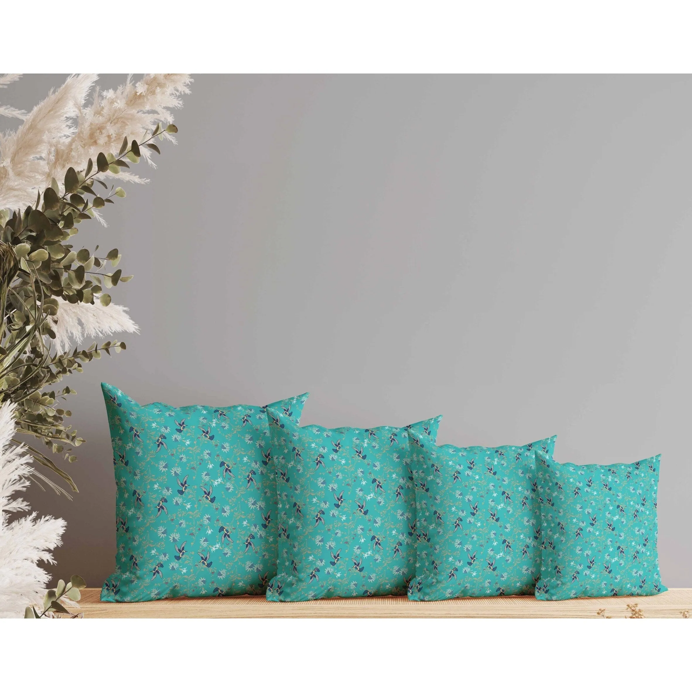 Songbird Flora Parade Indoor/Outdoor Reversible Throw Pillow Cyan and Blue
