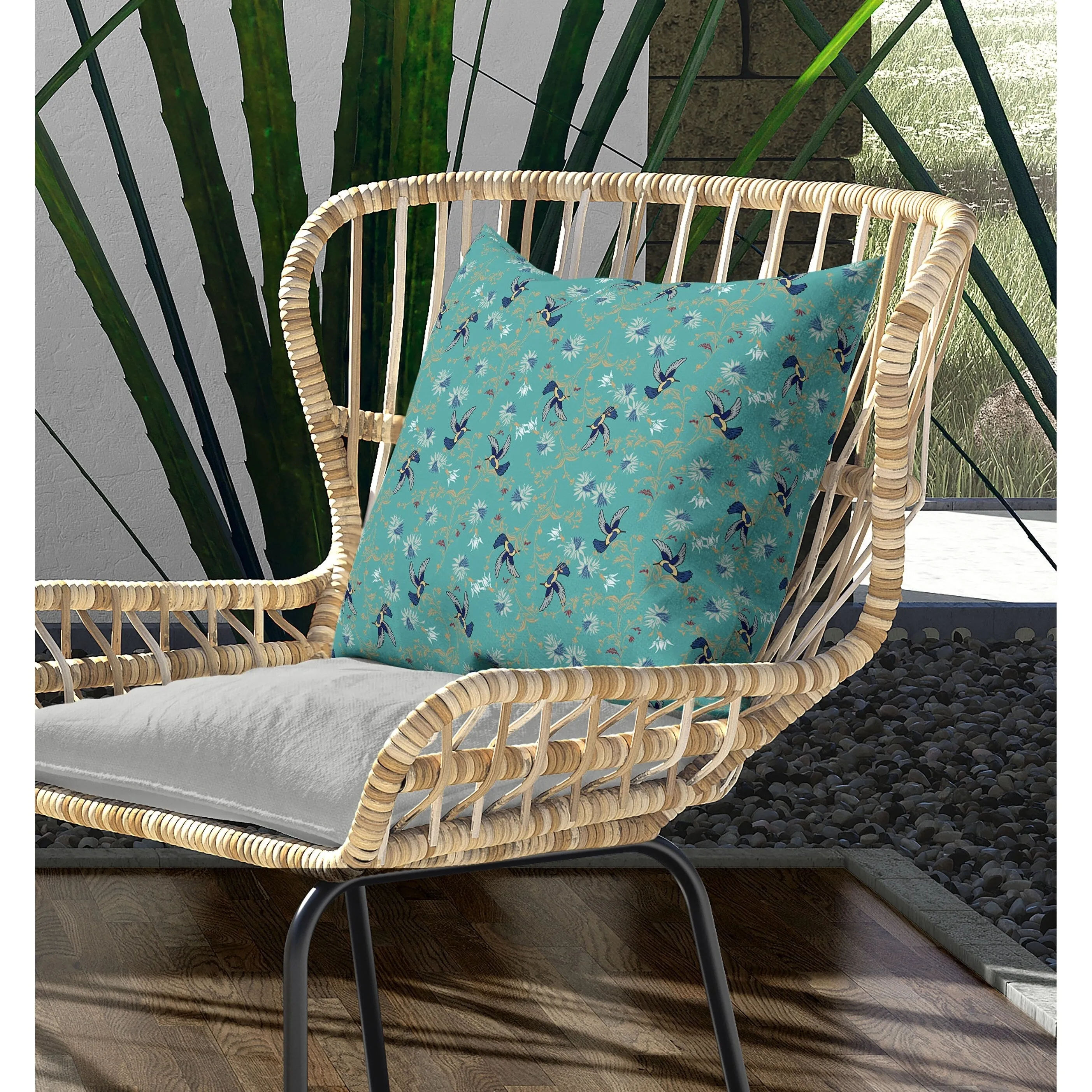 Songbird Flora Parade Indoor/Outdoor Reversible Throw Pillow Cyan and Blue