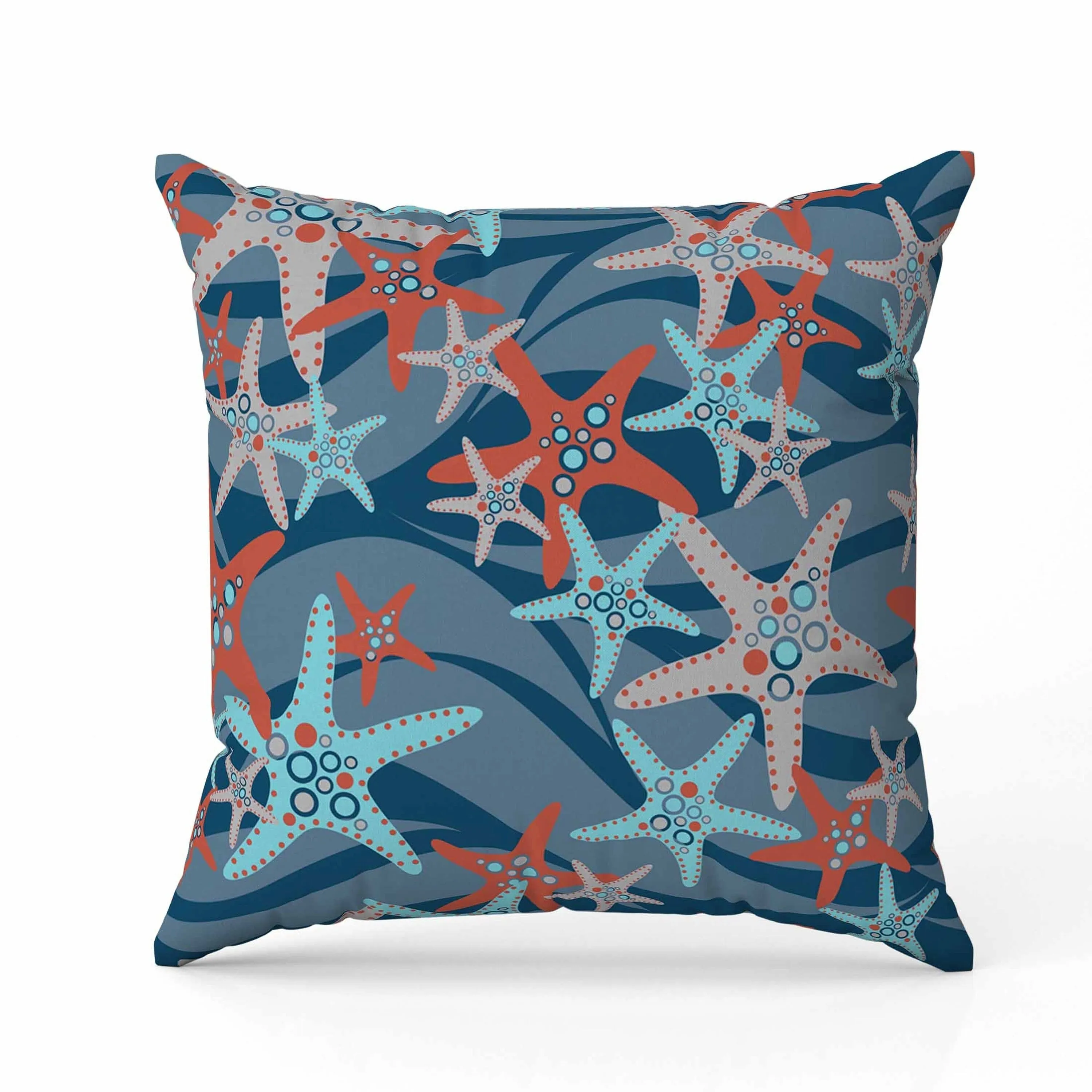 Starfish Sway Faux Suede Reversible Throw Pillow Blue and Orange
