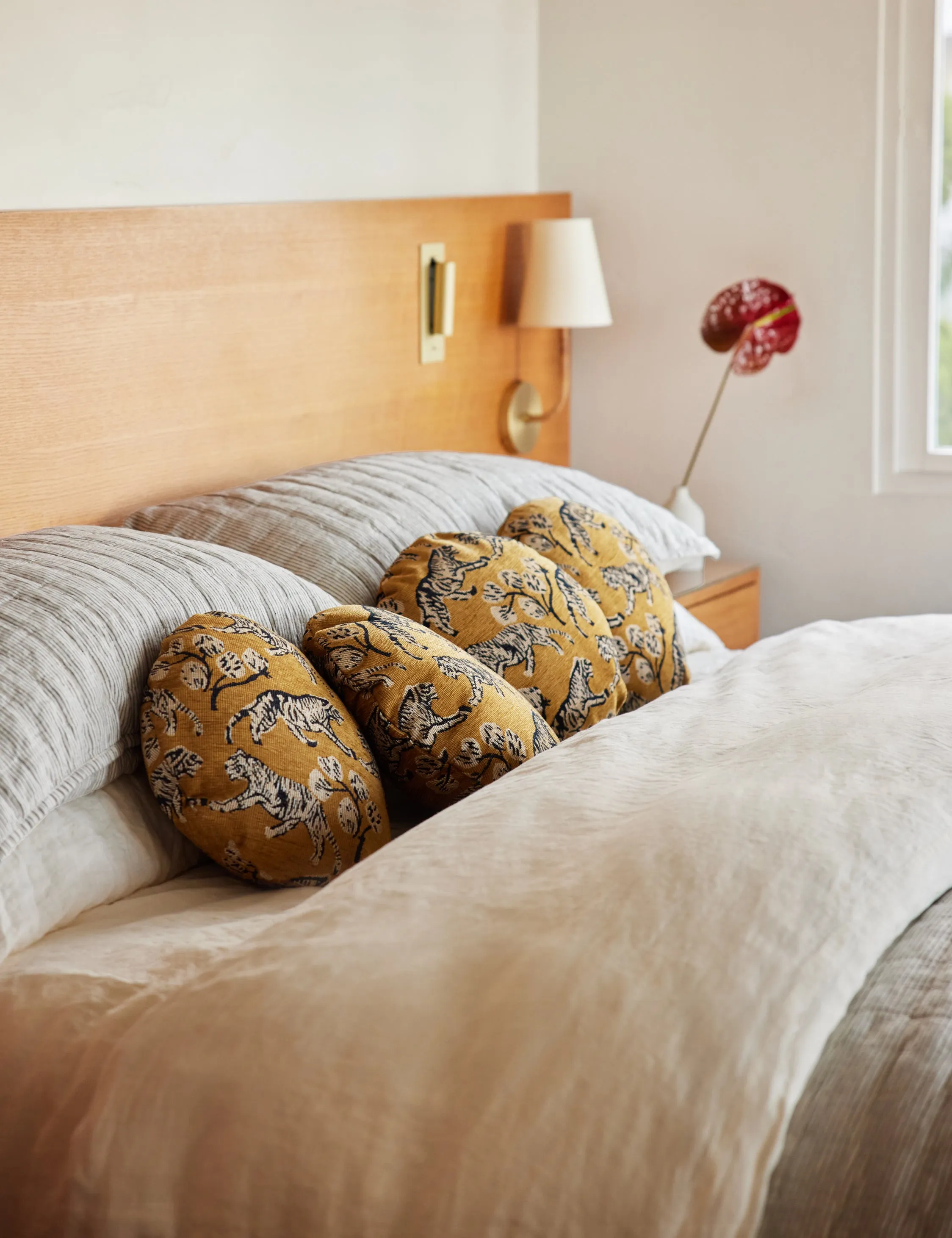 Tiger Jacquard Round Pillow by Sarah Sherman Samuel