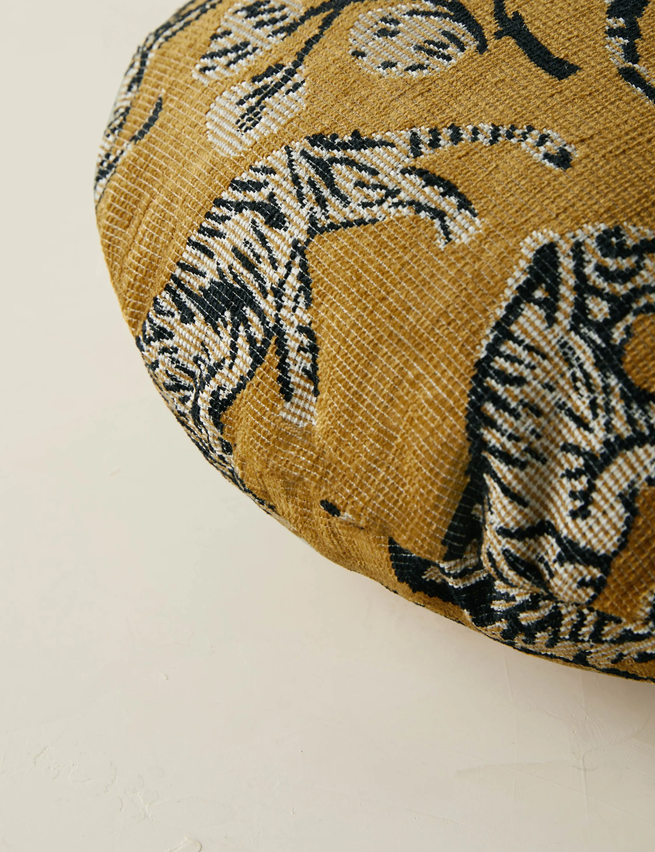 Tiger Jacquard Round Pillow by Sarah Sherman Samuel