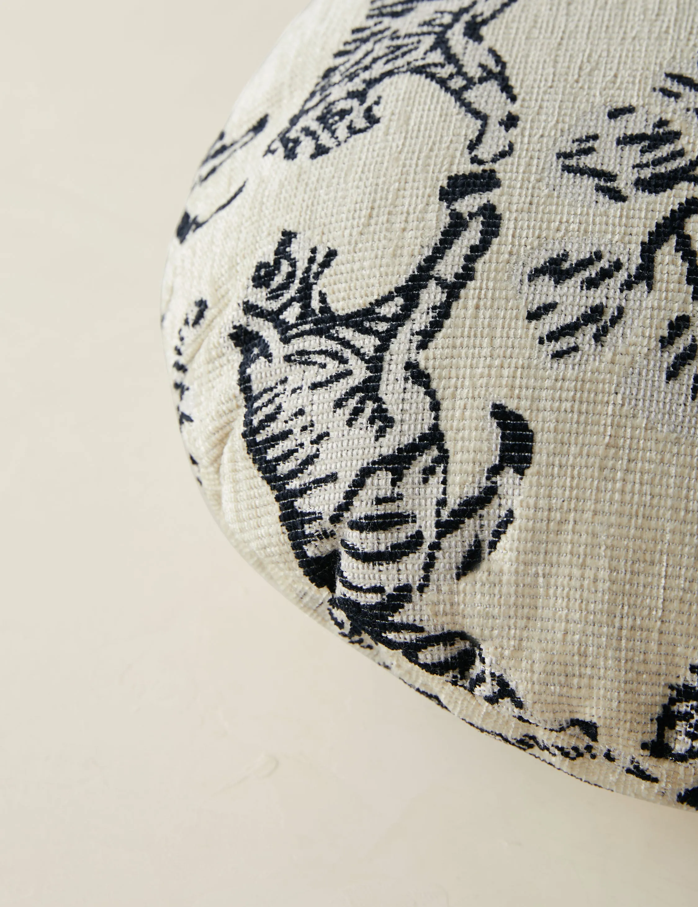 Tiger Jacquard Round Pillow by Sarah Sherman Samuel