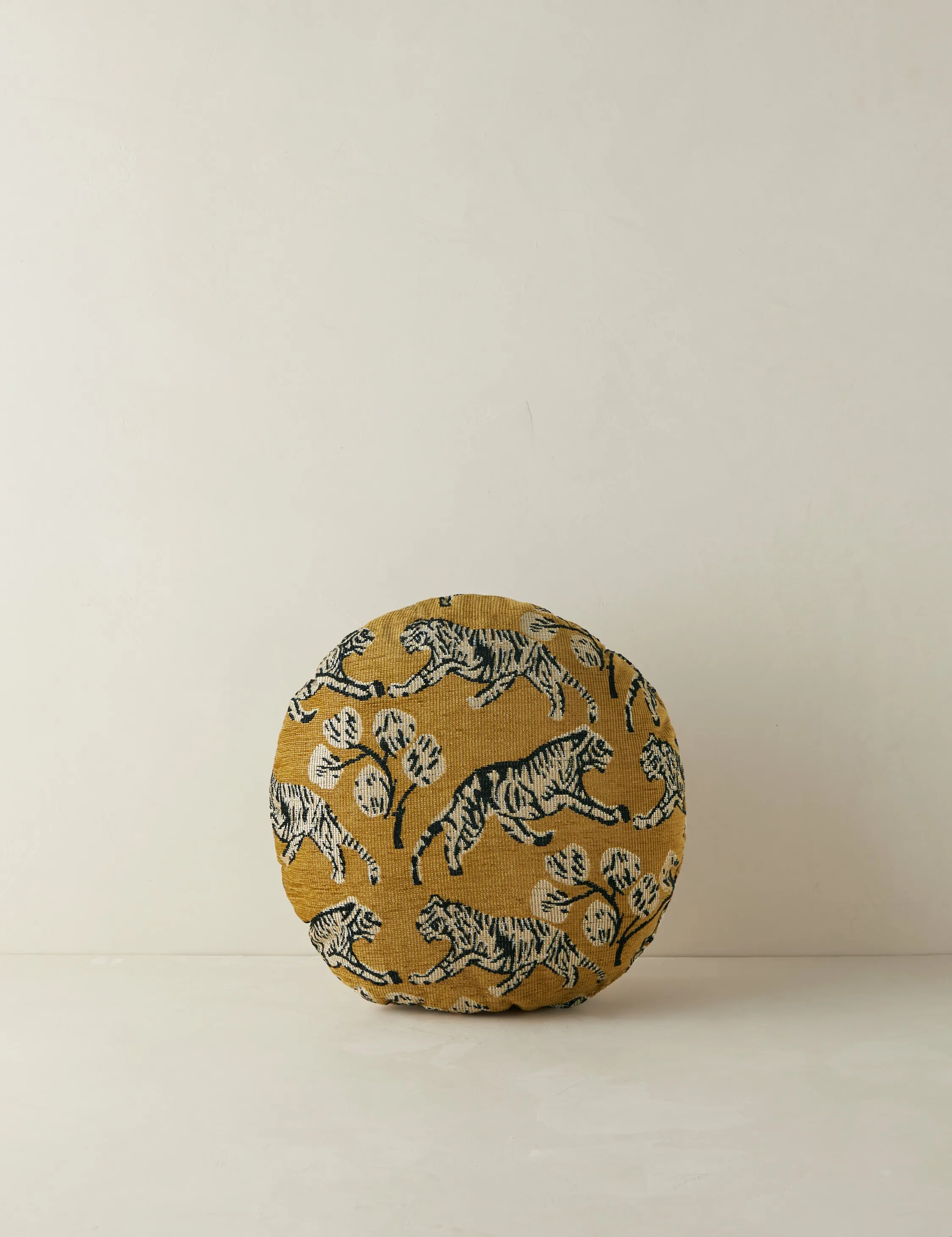 Tiger Jacquard Round Pillow by Sarah Sherman Samuel