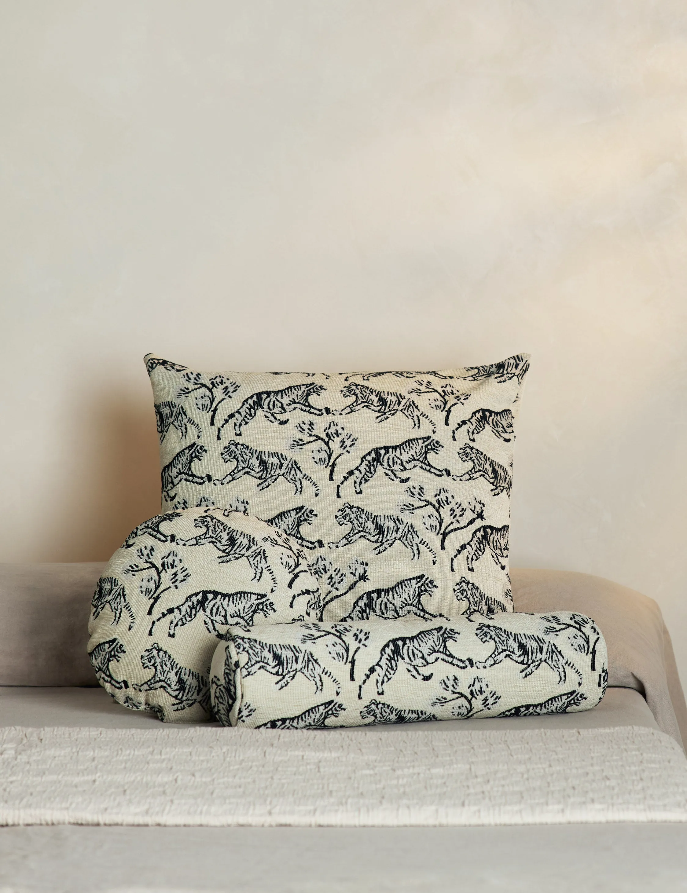 Tiger Jacquard Round Pillow by Sarah Sherman Samuel