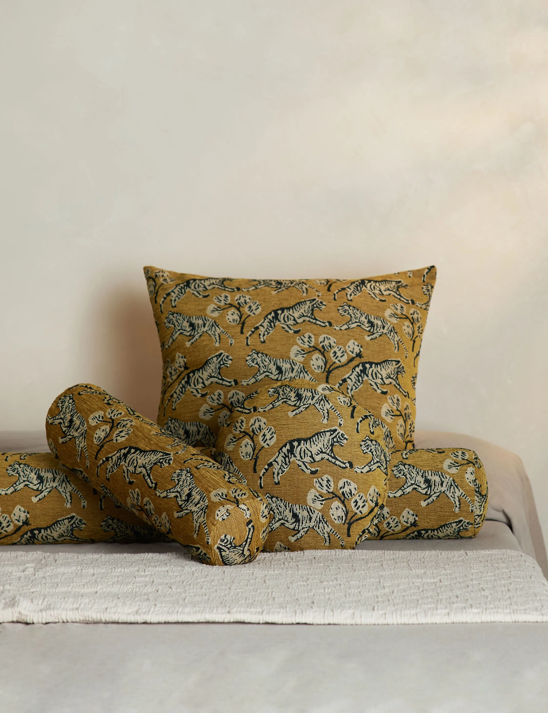 Tiger Jacquard Round Pillow by Sarah Sherman Samuel