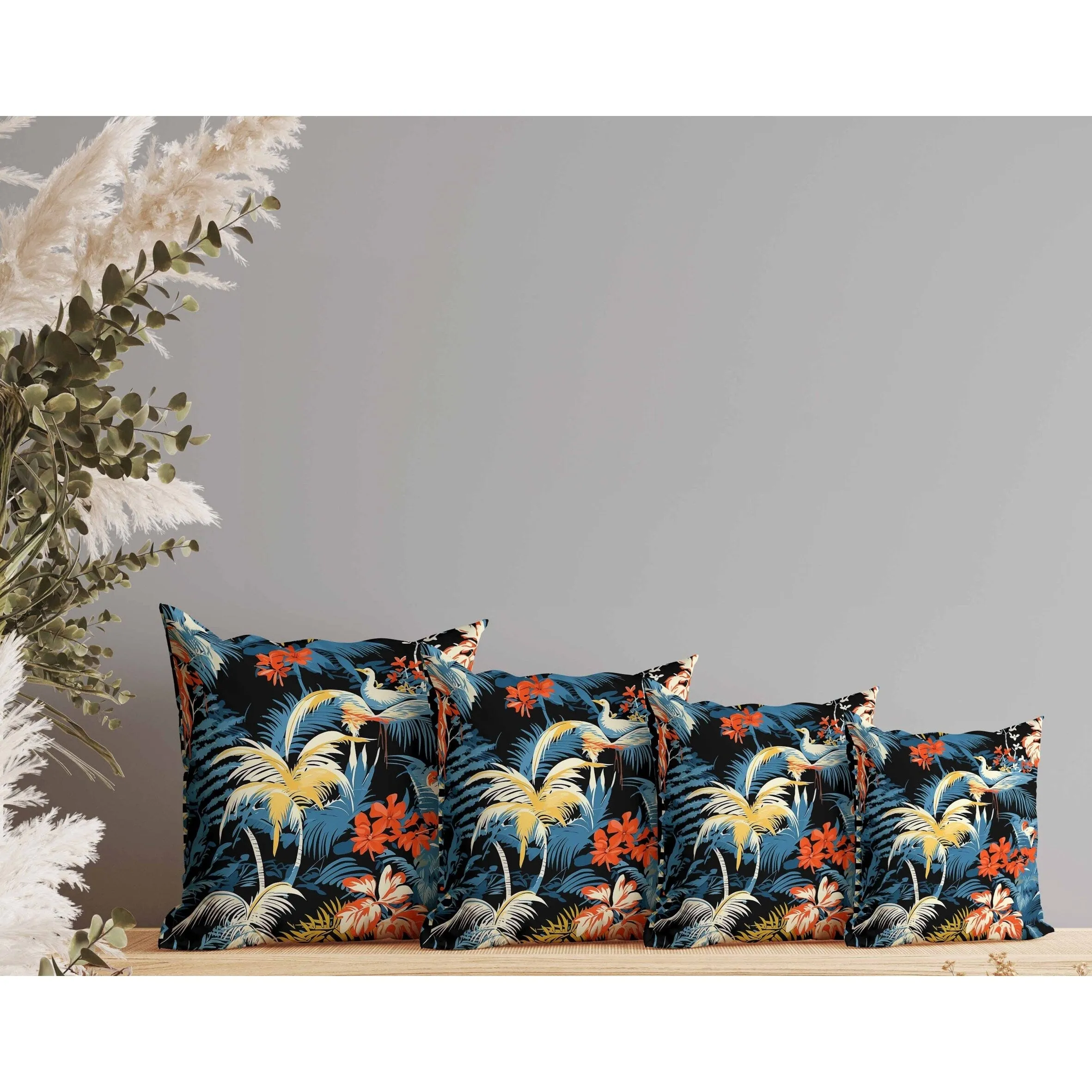 Tropi Chirp Indoor/Outdoor Reversible Throw Pillow Black and Blue