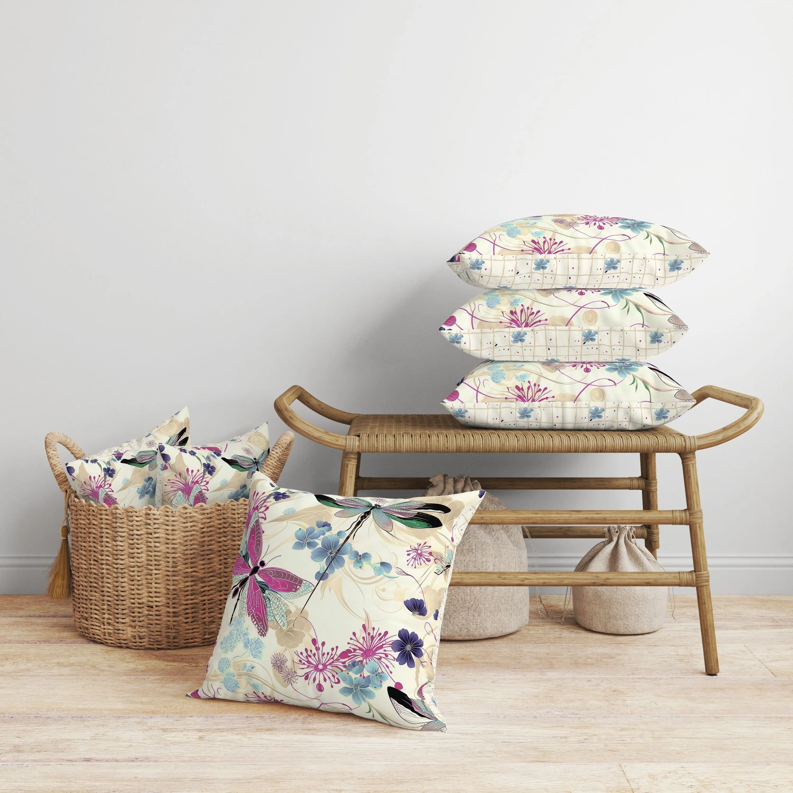 Wings in Motion Faux Suede Reversible Throw Pillow Pink and Blue