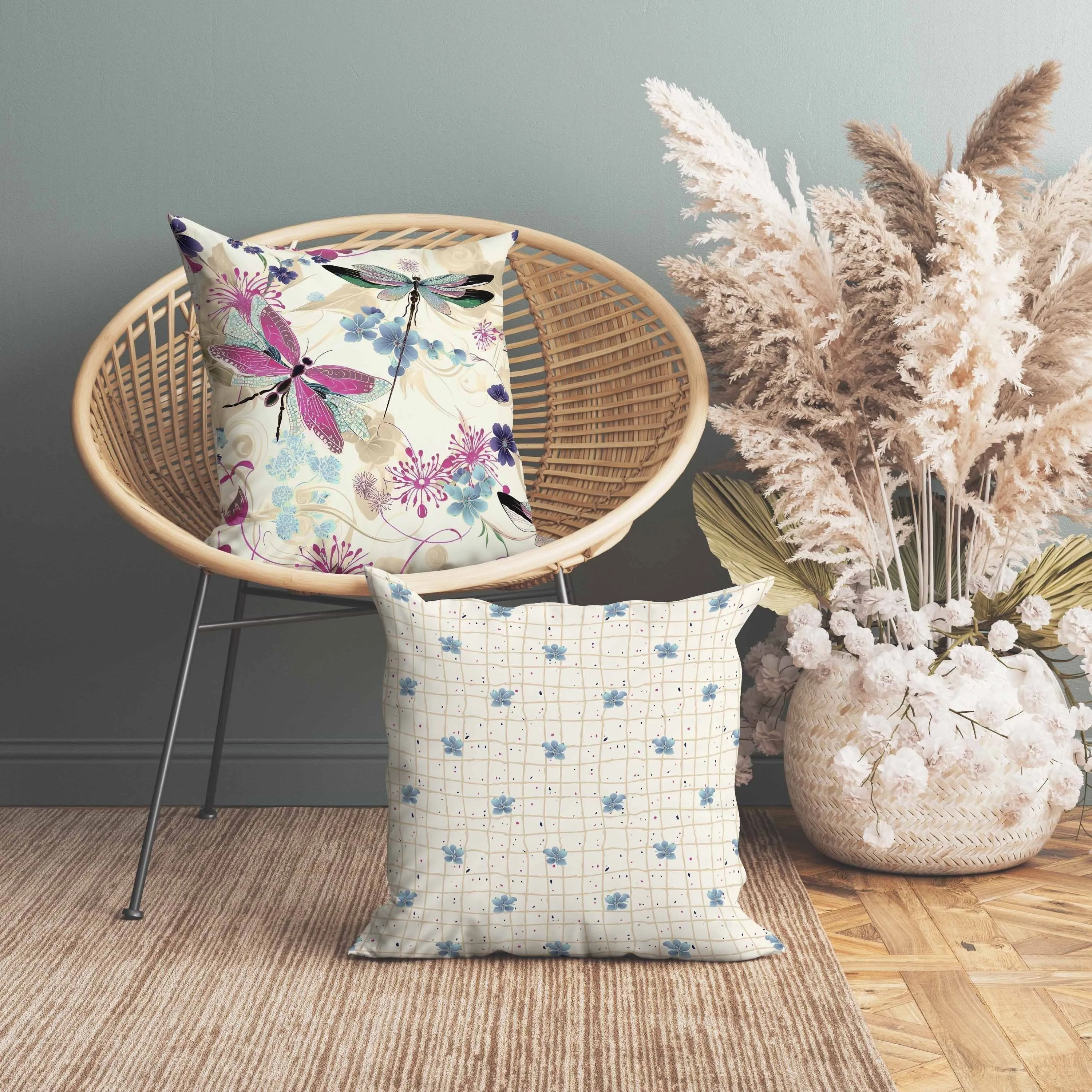 Wings in Motion Faux Suede Reversible Throw Pillow Pink and Blue